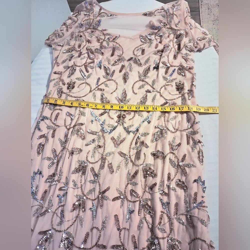 Blush Pink Beaded Illusion Evening Gown Size 14W - Picture 13 of 16